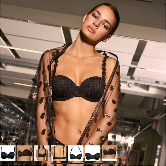 Marie Jo Avero Convertible Bra 36D Black and Brown Floral Bra Shimmery Goldish - Picture 1 of 10